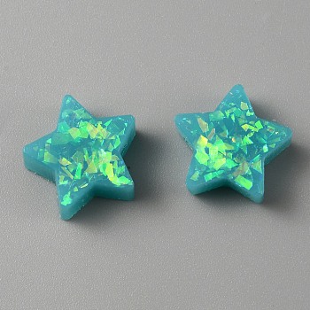 Resin Imitation Opal Beads, Star, Light Sea Green, 11x11.3x4mm, Hole: 1.4mm