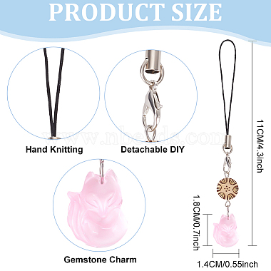 Cell Phone Strap Charm Fox Glass & Ivory Nut Charm Hanging Keychain for Women(HJEW-PH01836)-2