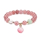 Bracelet extensible à perles rondes en quartz fraise naturel et cristal de quartz(BJEW-JB09014)-1