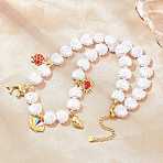 Ocean Brass Enamel Sea Animals Pendant ABS Imitation Pearl Shell Shaped Beaded Necklaces, Rack Plating, Long-Lasting Plated, Cadmium Free & Lead Free, Colorful, Real 18K Gold Plated, 17.17 inch(43.6cm)(KK-CBA4547-01G)