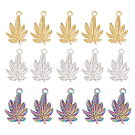15Pcs 3 Colors 304 Stainless Steel Pendants, Leaf, Mixed Color, 22x14x2mm, Hole: 1.8mm, 5pcs/color(STAS-CA0001-74)