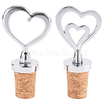2Pcs 2 Style Cork Bottle Stoppers Wine Bottle Stoppers, with Alloy Finding, for Winebottle, Heart, Platinum, 80~78.5x39.5~41.5x24mm, 1pc/style(FIND-GF0008-15)