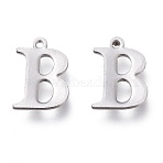 Tarnish Resistant 304 Stainless Steel Charms, Laser Cut, Alphabet, Stainless Steel Color, Letter.B, 12x8.5x0.8mm, Hole: 1mm(STAS-H112-B-P)