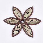 Eco-Friendly Cowhide Leather Big Pendants, with Dyed Wood, Horse Eye with Leopard Print, Navajo White, 53x22x4mm, Hole: 1.2mm(FIND-S301-34C-04)