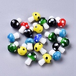Mushroom Handmade Lampwork Beads, Mixed Color, 16x12mm, Hole: 2mm(X-LAMP-R116-19)