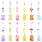 12Pcs 6 Style Acrylic & Alloy Enamel Bear Pendant Decorations, with Alloy Lobster Claw Clasps, Platinum, Mixed Color, 65mm(HJEW-YW00172)