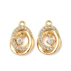 Brass Micro Pave Clear Cubic Zirconia Pendants, Oval Shaped, Nickel Free, Real 18K Gold Plated, 15.5x10.5x2.5mm, Hole: 1.2mm(KK-B160-25G)