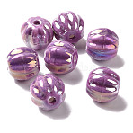 Handmade Pearlized Porcelain Beads, Pearlized, Pumpkin, Purple, 12x10~10.5mm, Hole: 2~2.2mm(PORC-G010-01C)