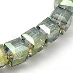 Electorplated Glass Beads, Rainbow Plated, Faceted, Cube, Dark Sea Green, 9x9x9mm, Hole: 1mm(EGLA-E006-3M)
