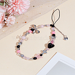 1Pc Plastic Heart Bowknot Butterfly Beads Mobile Straps, Mobile Phone Ornaments, Pink, 187mm(AJEW-LP0004-54)