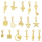 30Pcs 15 Style Alloy Pendant Decorations, with Alloy Lobster Claw Clasps, Golden, 25~44mm, 2pcs/style(HJEW-YW00372)