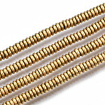 Electroplate Non-magnetic Synthetic Hematite Beads Strands, Flat Round/Disc, Heishi Beads, Real 18K Gold Plated, 3x1mm, Hole: 1mm, about 328~341pcs/strand, 15.94 inch~16.54 inch(40.5cm~42cm)(X-G-T114-88A-G)
