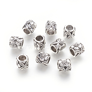 Tibetan Style Alloy European Beads, Large Hole Beads, Column, Antique Silver, 9x8.5~9mm, Hole: 5mm(PALLOY-F213-11AS)