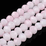 Two-Tone Imitation Jade Glass Beads Strands, Faceted, Rondelle, Pearl Pink, 6x5mm, Hole: 1.4mm, about 85~90pcs/strand, 15.35 inch~16.34 inch(39~41.5cm)(GLAA-T033-01B-03)