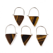 Natural Tiger Eye Triangle Dangle Hoop Earrings, Brass Drop Earrings for Women, Light Gold, 43~45x23~26x3.5mm, Pin: 0.8mm(G-S359-363C)