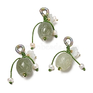 Natural Hetian Jade Pendants, Barrel Charms with Natural Jadeite and Pearl and Brass Beads, Real 14K Gold Plated, 37mm, Hole: 5x4mm(G-R491-06G)