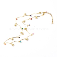 Brass Enamel Pendant Necklaces, with 304 Stainless Steel Lobster Claw Clasps, Flower, Colorful, Golden, 16.34 inch(41.5cm)(NJEW-JN03323)