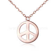 TINYSAND 925 Sterling Silver Peace Sign Pendant Necklaces, Rose Gold, 17.79 inch(TS-N269-RG)