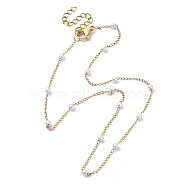 Glass Pearl Round Beaded Chain Necklace, Ion Plating(IP) 316 Surgical Stainless Steel Jewelry, Real 18K Gold Plated, 13.54 inch(34.4cm)(NJEW-JN04336)
