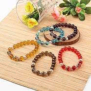 Round Glass Beaded Stretch Bracelets, with Iron and Brass Findings, Mixed Color, 56mm(BJEW-JB02261)