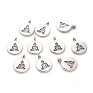 Tibetan Style Alloy Pendants, Flat Round with Buddha, for Buddhist, Antique Silver, 19x15x2mm, Hole: 2mm(X-PALLOY-WH0066-31AS)