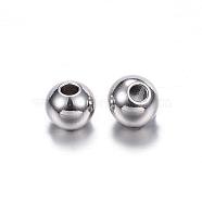 201 Stainless Steel Beads, Round, Stainless Steel Color, 5x4mm, Hole: 1.5mm(STAS-D447-37C)