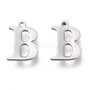 304 Stainless Steel Charms, Laser Cut, Alphabet, Stainless Steel Color, Letter.B, 12x8.5x0.8mm, Hole: 1mm(STAS-H112-B-P)
