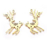 Tibetan Style Alloy Christmas Reindeer/Stag Big Pendants, Cadmium Free & Lead Free, Antique Golden, 60x48x2mm, Hole: 2mm(X-PALLOY-A13182-AG-RS)