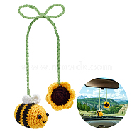 Bee with Hat Fabric Crochet Car Mirror Hanging Accessories, Hanging Cute Car Ornament, Yellow, 440x5mm(FIND-WH0420-11)