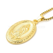 Stainless Steel Virgin Mary Pendant Necklace with Box Chains for Women, Golden, 23.74 inch(60.3cm)(NJEW-E066-01G)