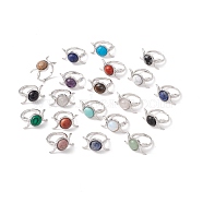 Gemstone Moon Adjustable Ring, Brass Jewelry for Women, Platinum, Cadmium Free & Lead Free, Inner Diameter: 17.1~20mm(G-E150-05P)