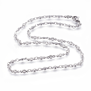 304 Stainless Steel Chain Necklaces, with Lobster Claw Clasps, Flower, Stainless Steel Color, 17.5  inch~17.7 inch(44.5~45cm)(STAS-P164-25P)
