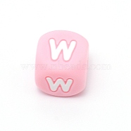 Silicone Alphabet Beads for Bracelet or Necklace Making, Letter Style, Pink Cube, Letter.W, 12x12x12mm, Hole: 3mm(SIL-TAC001-01B-W)