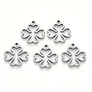 304 Stainless Steel Pendants, Laser Cut, Clover, Stainless Steel Color, 16x14x1mm, Hole: 1.4mm(X-STAS-N092-57)