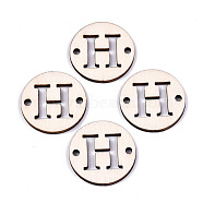 Unfinished Natural Poplar Wood Links Connectors, Laser Cut, Flat Round with Word, Letter.H, 29.5x2.5mm, Hole: 2.5mm(WOOD-S045-140B-01H)