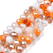 Electroplate Glass Beads Strands, Faceted, Rondelle, Dark Orange, 5.5~6x5mm, Hole: 1mm, about 90~92pcs/strand, 16.54~16.93''(42~43cm)(EGLA-SZ0001-32C)