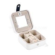 PU Imitation Leather Jewelry Organizer Box, with Wood Inside, Velvet Covered, Portable Jewelry Storage Case, for Ring, Earrings and Necklace, Square with Crown, White, 11.2x11.4x5.9cm(CON-P016-A03)