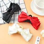 3Pcs 3 Colors Bowknot Cloth Claw Hair Clips, with Plastic and Iron Findings, Mixed Color, 150mm, 1pc/color(PHAR-YW0001-02)