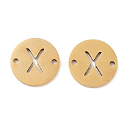 Vacuum Plating 201 Stainless Steel Hollow Flat Round Links, Letter Connector Charms, Real 18K Gold Plated, Letter X, 12x1mm, Hole: 1.2mm(FIND-R149-03X-G)