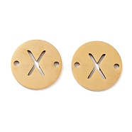 PVD Vacuum Plating 201 Stainless Steel Hollow Flat Round Links, Letter Connector Charms, Real 18K Gold Plated, Letter X, 12x1mm, Hole: 1.2mm(FIND-R149-03X-G)