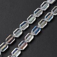 Electroplate Glass Beads Strands, AB Color Plated, Rectangle, Clear, 9.5x6~6.5x3.5mm, Hole: 1mm, about 68pcs/strand, 25.59''(65cm)(EGLA-L042-AB01)