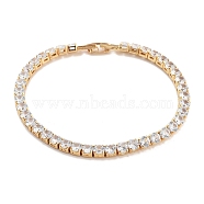 Brass Pave Clear Cubic Zirconia Flat Round Link Bracelets, Nickle Free, Long-Lasting Plated, Golden, 7-1/8 inch(18.2cm)(BJEW-B094-04G)