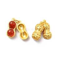 Natural Carnelian Brass Pendants, Cadmium Free & Lead Free, with Jump Rings, Peanut Charms, Matte Gold Color, 21.5mm, Pendant: 18x8x3.5~8mm, Hole: 4.2mm(KK-G429-01MG)
