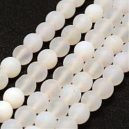 Frosted Natural White Agate Beads Strands, Round, Dyed & Heated, White, 8mm, Hole: 1mm, about 48pcs/strand, 15.2 inch(G-F377-8mm)