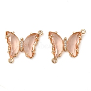 Brass Pave Faceted Glass Connector Charms, Golden Tone Butterfly Links, Light Salmon, 20x22x5mm, Hole: 1.2mm(FIND-Z020-04E)