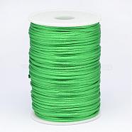 Polyester Cord, Satin Rattail Cord, for Beading Jewelry Making, Chinese Knotting, Green, 2mm, about 100yards/roll(NWIR-N009-05)