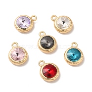 Glass Pendants, Rack Plating Golden Alloy Findings, Nickel Free, Flat Round Charms, Mixed Color, 15x11.5x6mm, Hole: 2mm(PALLOY-O106-21G)
