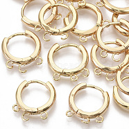 Brass Huggie Hoop Earring Findings, with Horizontal Loop, Nickel Free, Real 18K Gold Plated, 17~18x16x2.5mm, Hole: 1.4mm, Pin: 1mm(X-KK-T055-026G-NF)