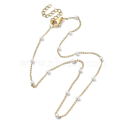 Glass Pearl Round Beaded Chain Necklace, Ion Plating(IP) 316 Surgical Stainless Steel Jewelry, Real 18K Gold Plated, 13.54 inch(34.4cm)(NJEW-JN04336)