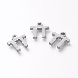 304 Stainless Steel Pendants, Matte Style, Greek Alphabet, Stainless Steel Color, Letter.P, Letter.P: 9x9x1.5mm, Hole: 1.5mm(STAS-F267-10P-P)